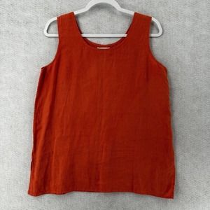 Bodil Linen Tunic Tank Top Eomens SMALL‎ LagenLook Boho Orange Camisole Blouse